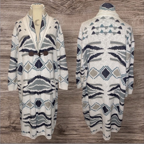 Coldwater Creek Taos Trails Southwestern Oatmeal Duster Knit Cardigan 1X VGUC - Picture 3 of 16